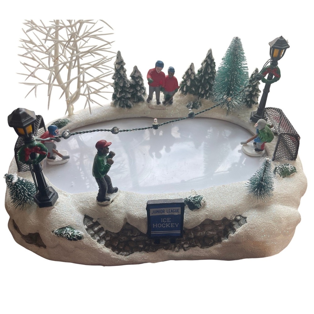 Animated Christmas Village Junior League Ice Hockey Rink Lights and Sound Works